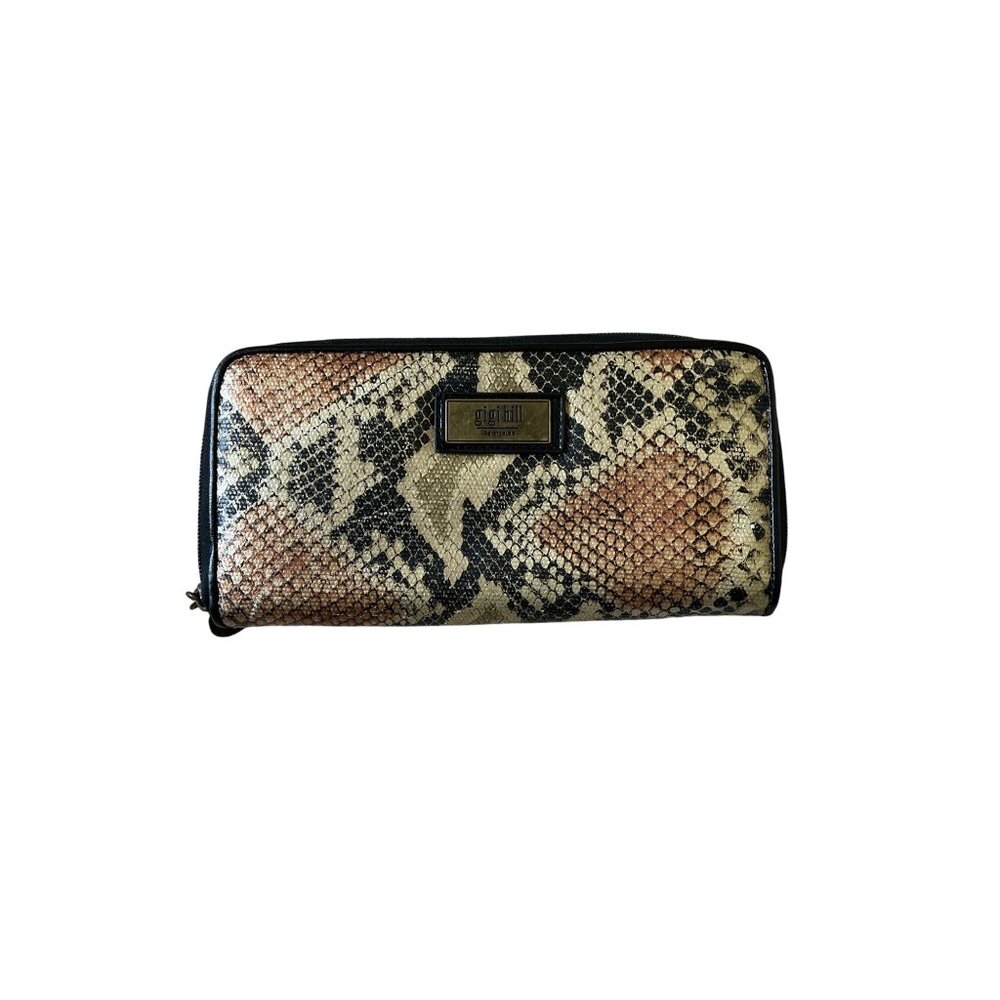 Gigi Hill Los Angeles Snake Skin Print Clutch Wallet Brown Multicolor